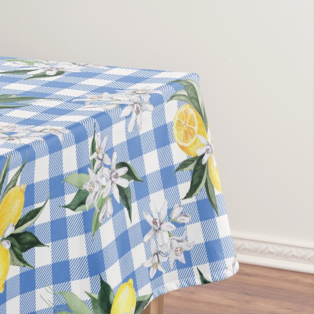 Mantel Amarillo Lemons y Blue Gingham Check (In Situ)