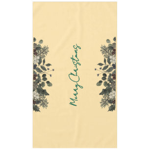 Mantel Amarillo Mantequilla con Feliz Navidad Floral Verd