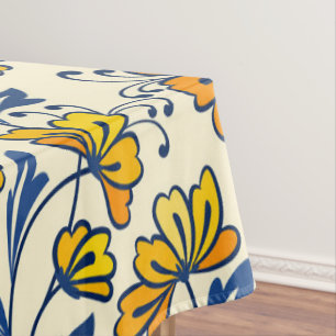 Mantel Amarillo Naranja Floral Folclórico Azul Hoja Vinta