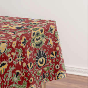 Mantel Amarillo, verde, negro sobre rojo profundo