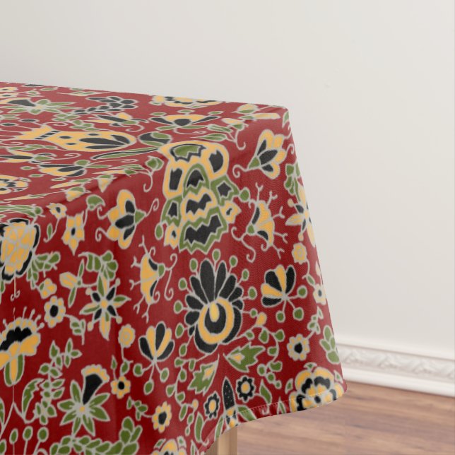 Mantel Amarillo, verde, negro sobre rojo profundo (In Situ)