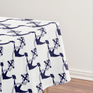 Mantel Ancla W/Rope de los azules marinos en blanco