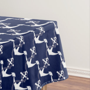 Mantel Ancla W/Rope de los azules marinos en blanco