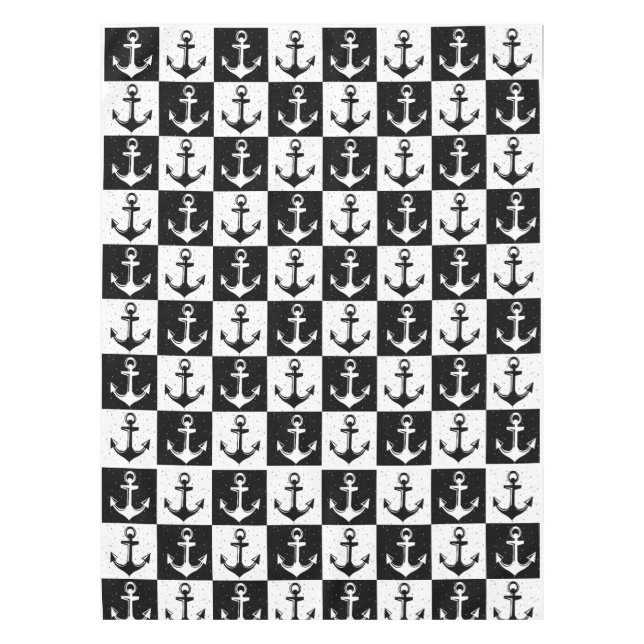 Mantel Anclaje negro y blanco a cuadros (Anverso)