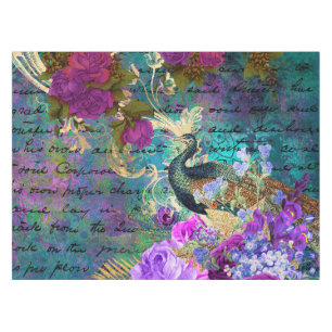 Mantel Antiguo Grunge Ilustrado de Pavo Real y Flores