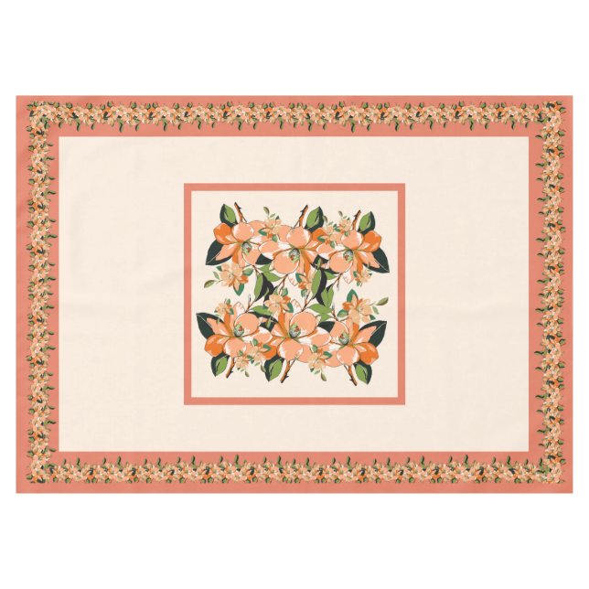 Mantel Apricot Azalea en Crema 60" x 84" Tablecloth (Frente (Horizontal))