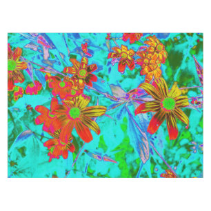 Mantel Aqua Tropical con flores amarillas y Naranjas