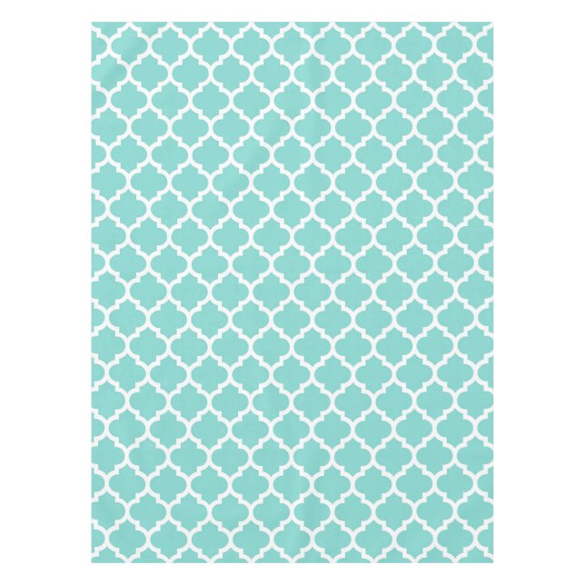 Mantel Aqua turquesa que patrón de quatrefoil marroquí #5 (Anverso)