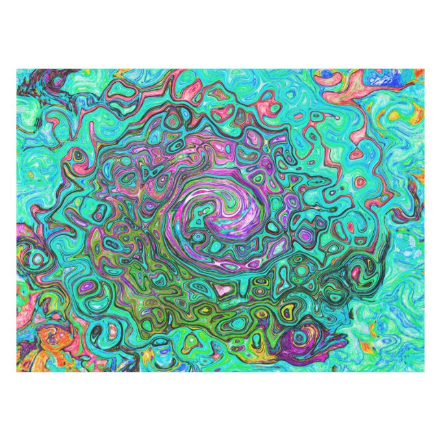 Mantel Aquamarine Groovy Abstract Retro Láquido Swirl (Frente (Horizontal))