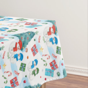 Mantel Árbol de Navidad, hombre de nieve, regalos, patr