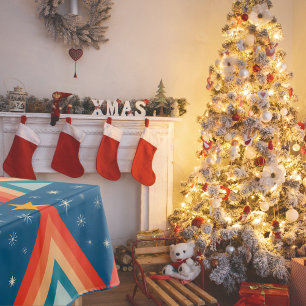 Mantel Árbol de Navidad minimalista rojo y azul retro gro