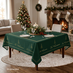 Mantel Árbol de Navidad minimalista verde dorado apellido