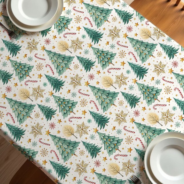 Mantel Árboles de Navidad chic rojo verde decoración mini (Chic Christmas trees red green minimalist decor Tablecloth)