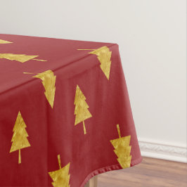 Mantel Árboles de Navidad dorados sobre fondo rojo