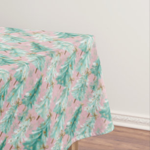 Mantel Árboles de Navidad Teal Caprichosos sobre Rosa