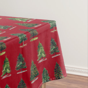 Mantel Árboles de pino Bosque Xmas Navidad Verde Acuarela
