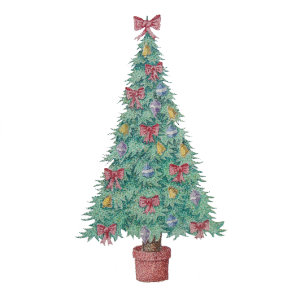 Mantel arcos y campanas decorados con árboles para navida