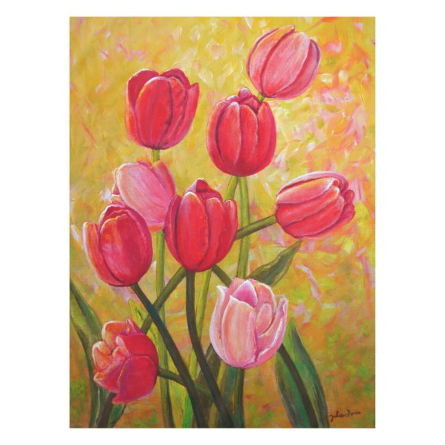 Mantel Arreglo de tulipanes rosados y rojos (Anverso)