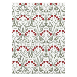 Mantel Art Nouveau Amapolas Geométricas y Tallos Sinuosos