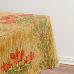 Mantel Art nouveau floral amapola rojo dorado verde elega