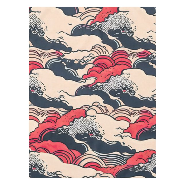 Mantel Arte abstracto de olas del océano de estilo japoné (Anverso)