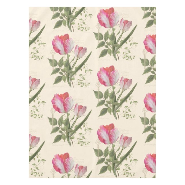 Mantel Arte Botánico Antiguo de Tulipán Loro Decoración d (Anverso)