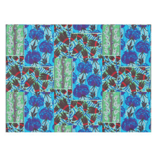 Mantel Arte floral azul y verde maximalista vibrante