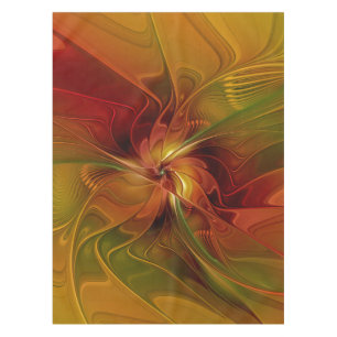 Mantel Arte floral fractal abstracto rojo naranja marrón 