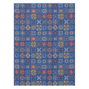 Mantel Arte Popular Geométrico Azul Cobalto Bohemio