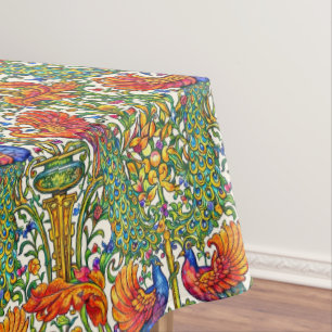 Mantel Arte Retro Modernista Pavos Reales & Frutas por Wa