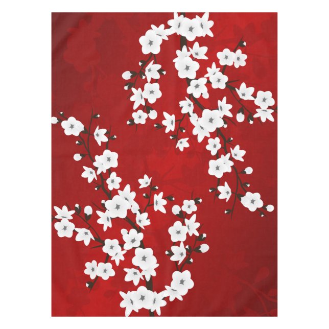 Mantel Asia Floral White Cherry Blossom Red (Anverso)