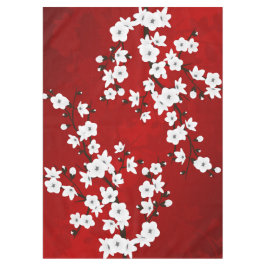 Mantel Asia Floral White Cherry Blossom Red