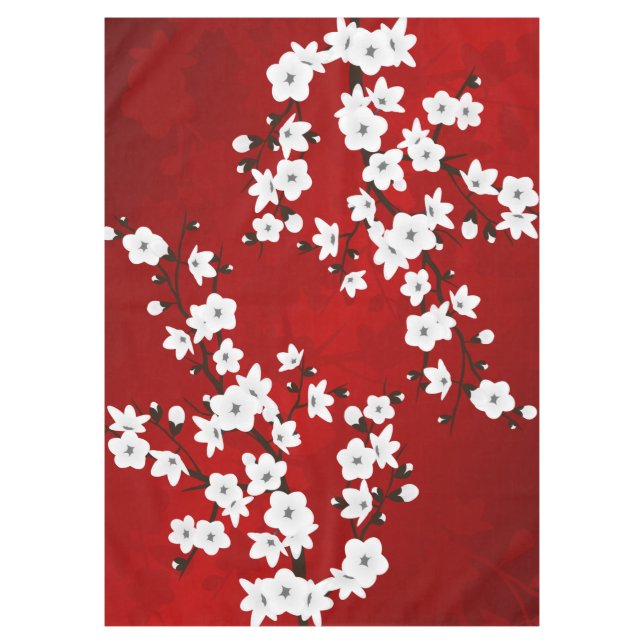 Mantel Asia Floral White Cherry Blossom Red (Anverso)