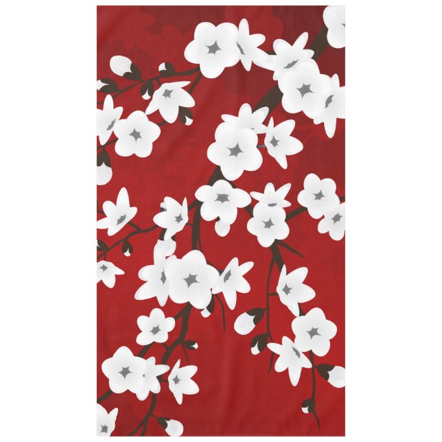 Mantel Asia Floral White Cherry Blossom Red (Anverso)