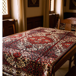 Mantel Aspecto de alfombra persa en rojo oscuro y crema