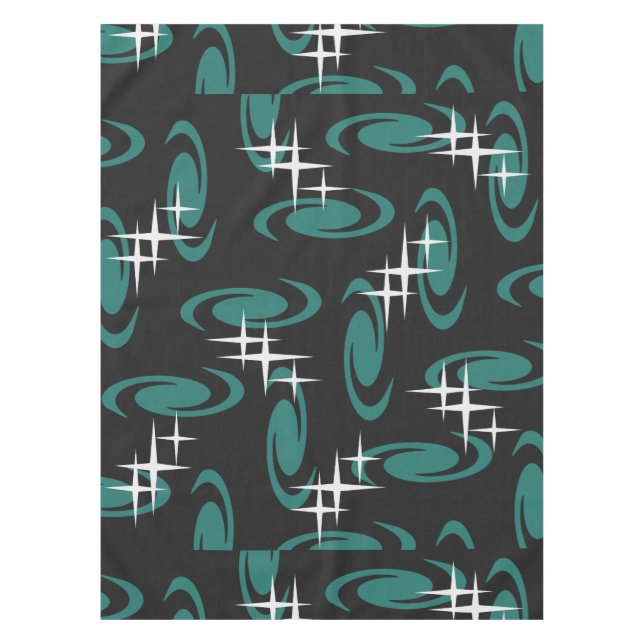 Mantel Atomic Age Swirls Stars Pattern Black Teal (Anverso)