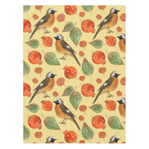 Mantel Aves acuarelas naranjas y patrón granado