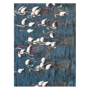 Mantel Aves flamencas en rosa y blanco en azul de Inkwell