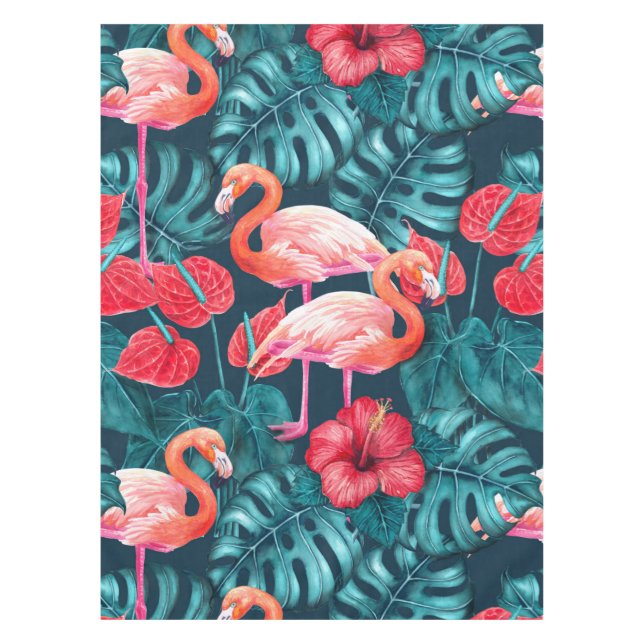 Mantel Aves flamencas y acuarela de jardín tropical (Anverso)