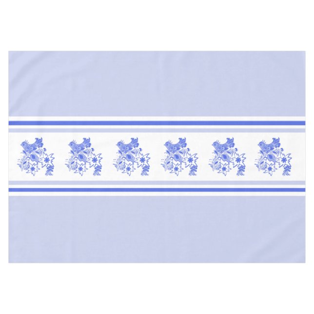 Mantel Aves y Edelweiss azules y blancos (Frente (Horizontal))