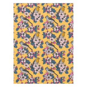 Mantel Aves y flores en amarillo