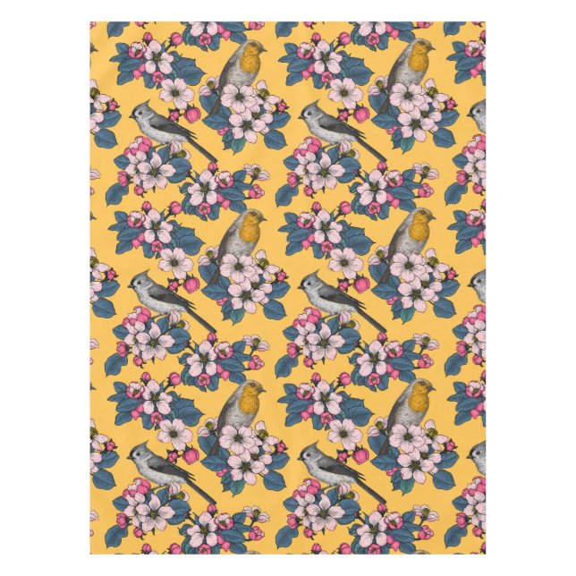 Mantel Aves y flores en amarillo (Anverso)