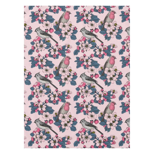 Mantel Aves y flores en rosa (Anverso)