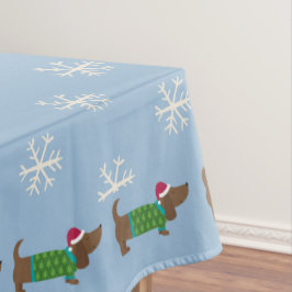 Mantel Azul de Daschund y Copos de Nieve