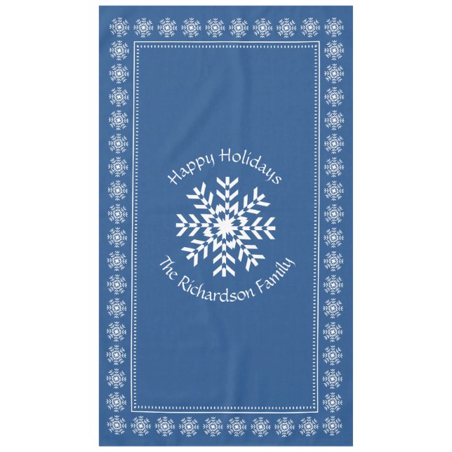 Mantel Azul de encargo del texto del copo de nieve del (Anverso)
