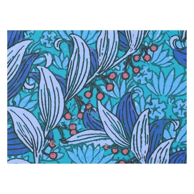 Mantel Azul Floral Antiguo Boho Moderno (Frente (Horizontal))