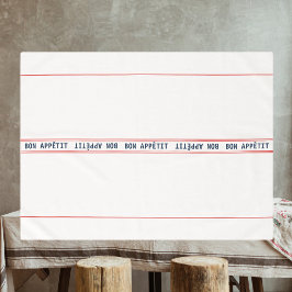 Mantel Azul francés Bon Appétit y rayas rojas