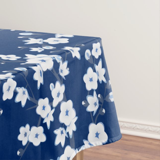 Mantel Azul Marino Flor de Cerezo Blanca  (In Situ)