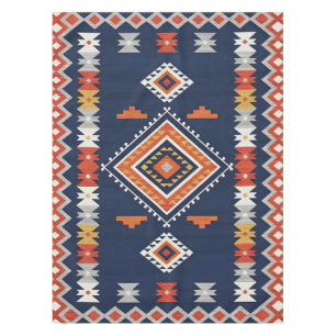 Mantel Azul marino y tribal geométrico de terracota