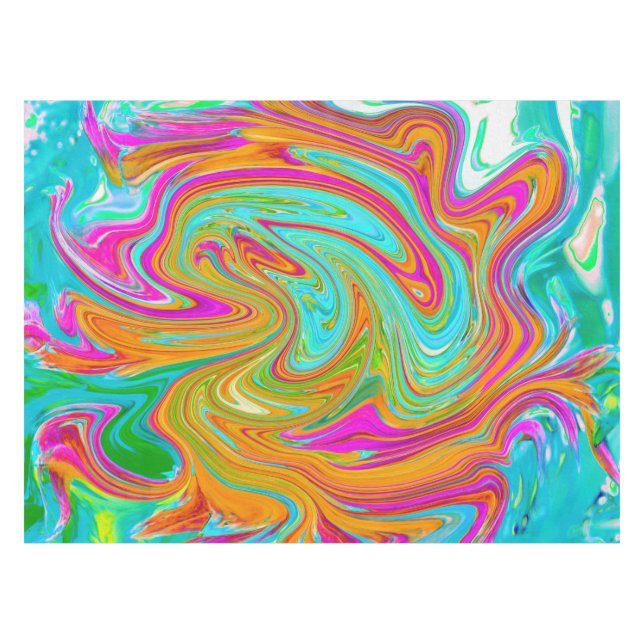 Mantel Azul, Naranja y Rosa Caliente Groovy Abstracto Ret (Frente (Horizontal))